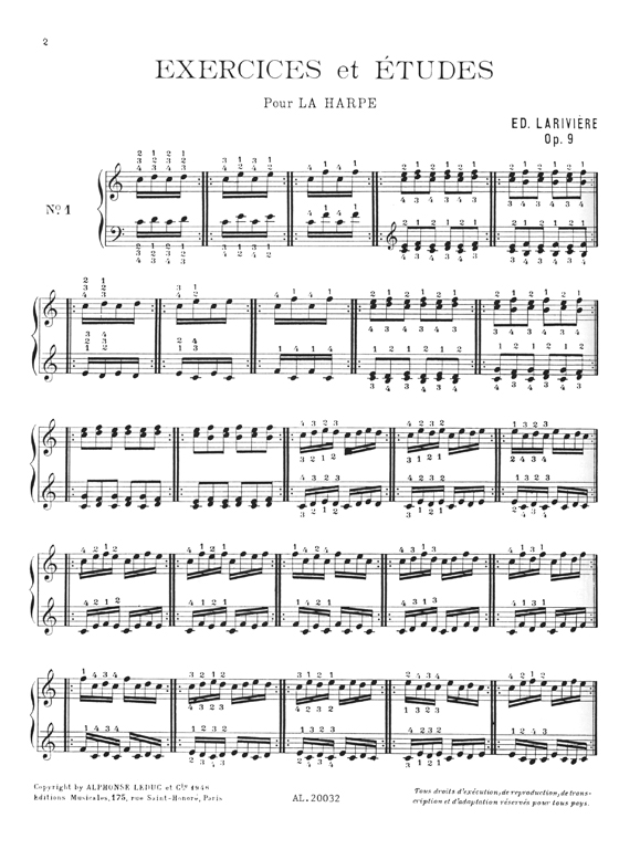 ED. Larivière - Exercices Et Études Pour La Harpe, Op.9 ED. Larivière - Exercices Et Études Pour La Harpe, Op.9