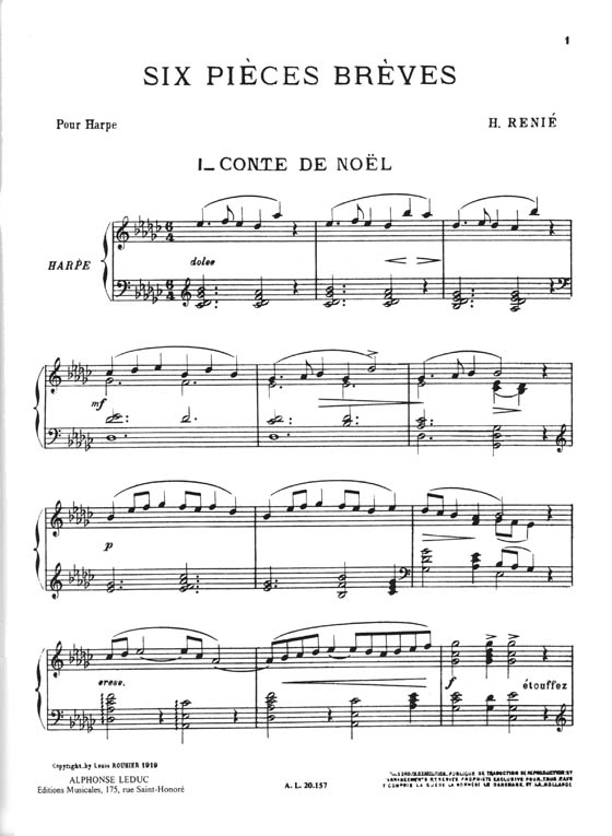 H. Renié Six Pièces Brèves pour Harpe