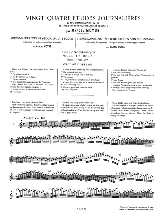 Marcel Moyse Vingt Quatre Études Journalières de Soussmann Op. 53 pour Flûte
