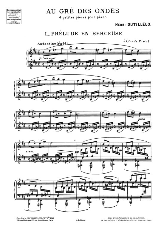 Henri Dutilleux Au Gré Des Ondes Six Petites Pièces Pour Piano