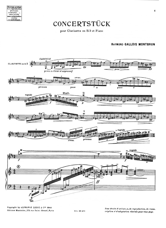 R. Gallois Montbrun: Concertstück Pour Clarinette En Sib Et Piano