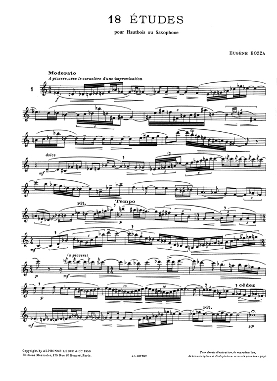 Eugène Bozza: Dix-huit Études pour Hautbois ou Saxophone (for Oboe or Saxophone)