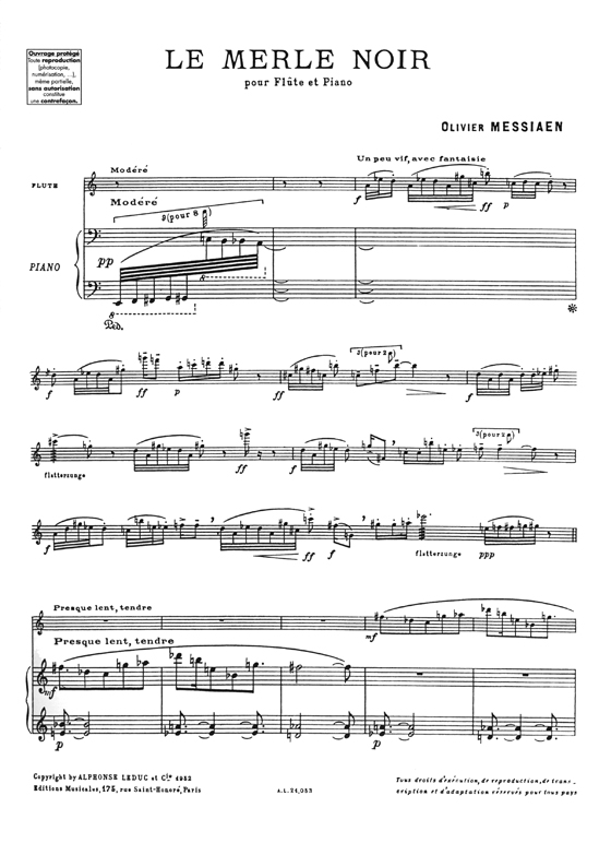Olivier Messiaen: Le Merle Noir pour Flûte et Piano 