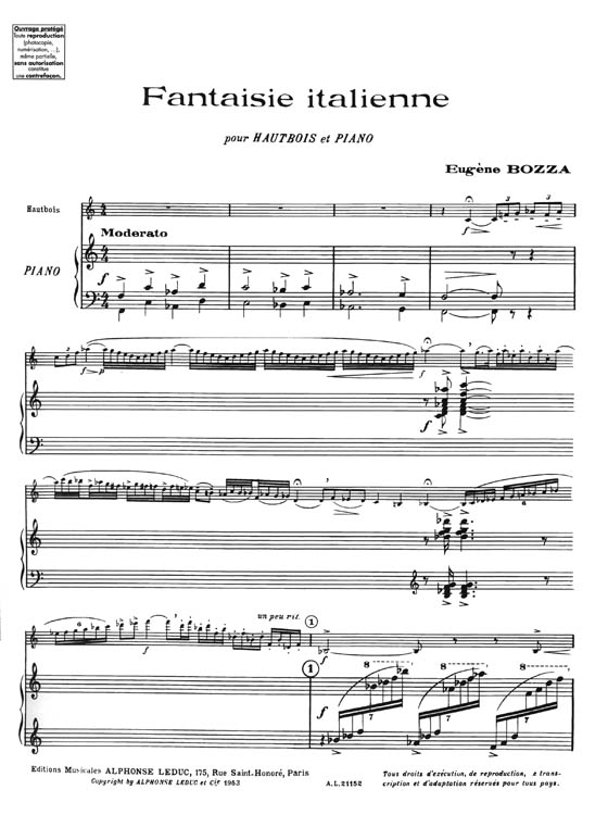 Eugène Bozza: Fantaisie Italienne Pour Hautbois et Piano