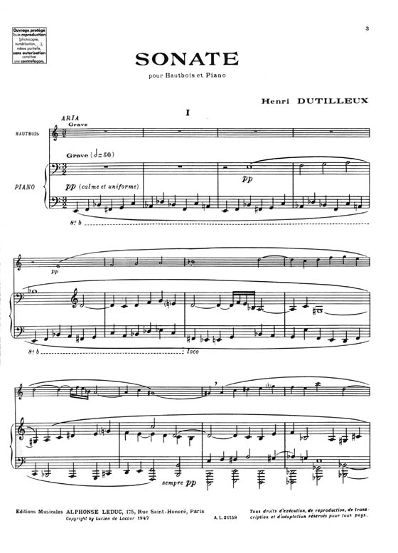 Henri Dutilleux: Sonate Pour Hautbois et Piano