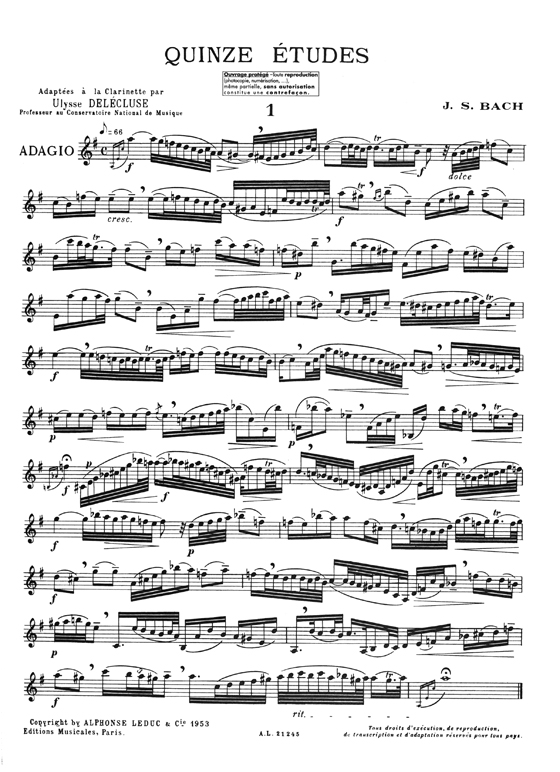 J. S. Bach: Quinze Études adaptées à la Clarinette par Ulysse Delécluse