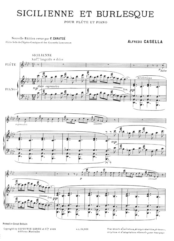 Alfredo Casella Sicilienne et Burlesque pour Flute et Piano
