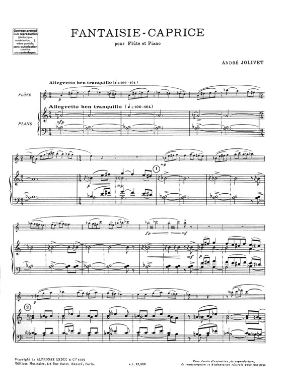 André Jolivet Fantaisie Caprice pour Flûte et Piano