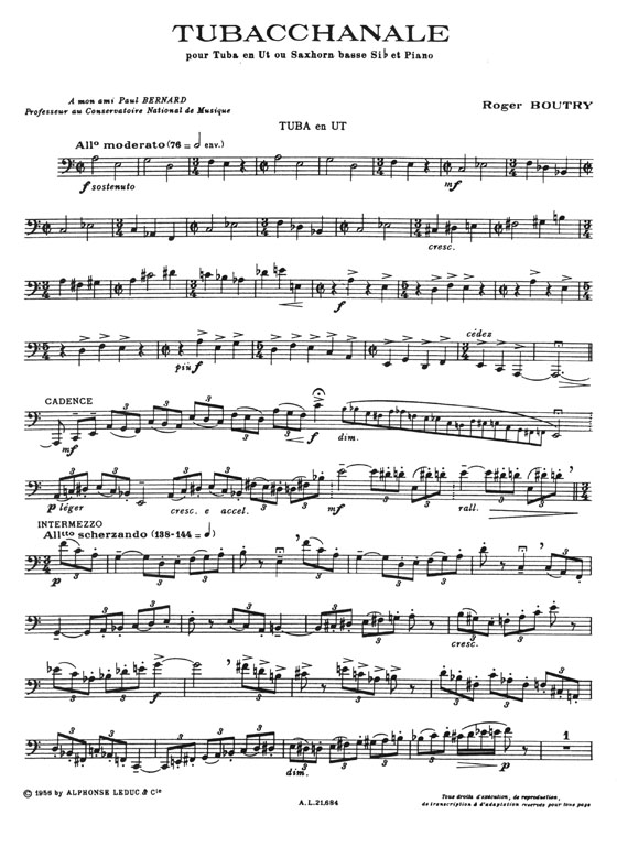 Roger Boutry Tubacchanale pour Tuba en Ut ou Saxhorn Basse Si♭ et Piano