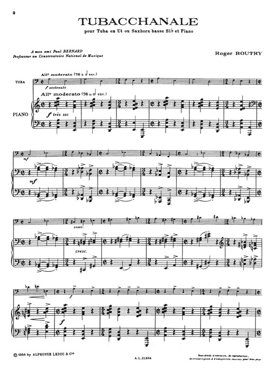 Roger Boutry Tubacchanale pour Tuba en Ut ou Saxhorn Basse Si♭ et Piano