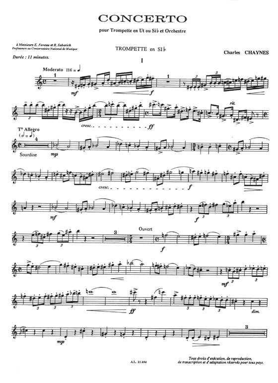 Charles Chaynes Concerto pour Trompette en Ut ou Si♭ et Orchestre