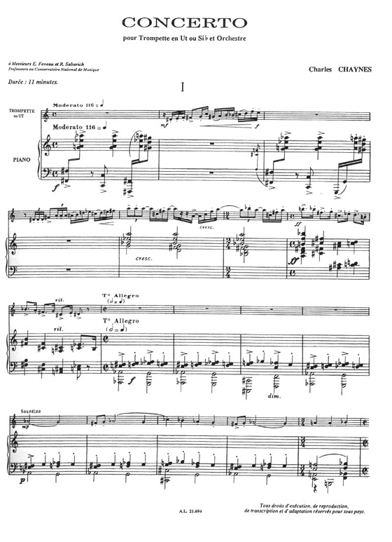 Charles Chaynes Concerto pour Trompette en Ut ou Si♭ et Orchestre