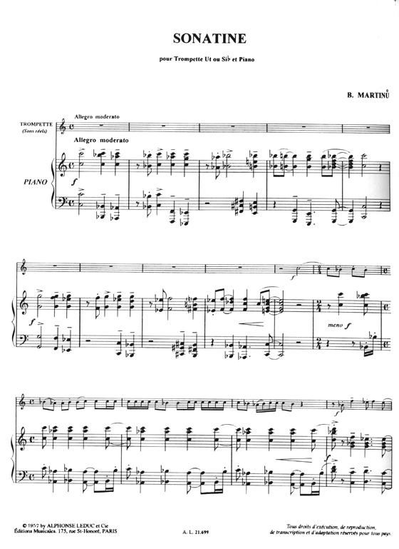 B. Martinu Sonatine Pour Trompette Ut Ou Si B Et Piano