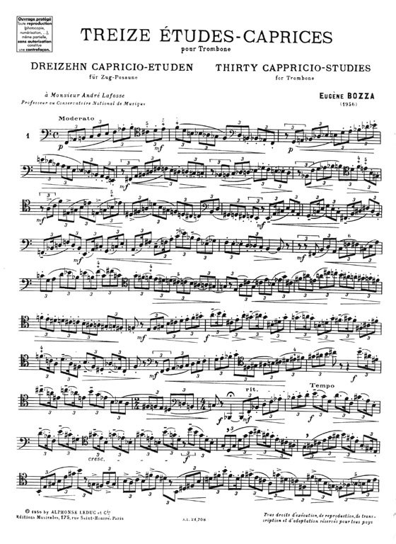 E.Bozza Treize Etudes Caprices Thirteen Cappricio-Studies (Very Difficult) for Trombone