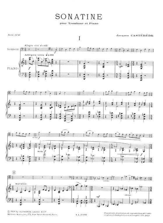 Jacques Castérède Sonatine pour Trombone et Piano