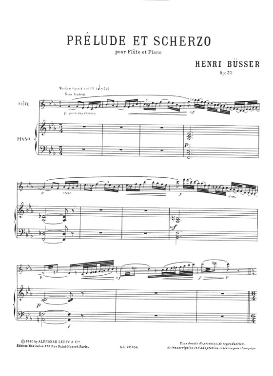 Henri Busser Prélude Et Scherzo pour Flute et Piano