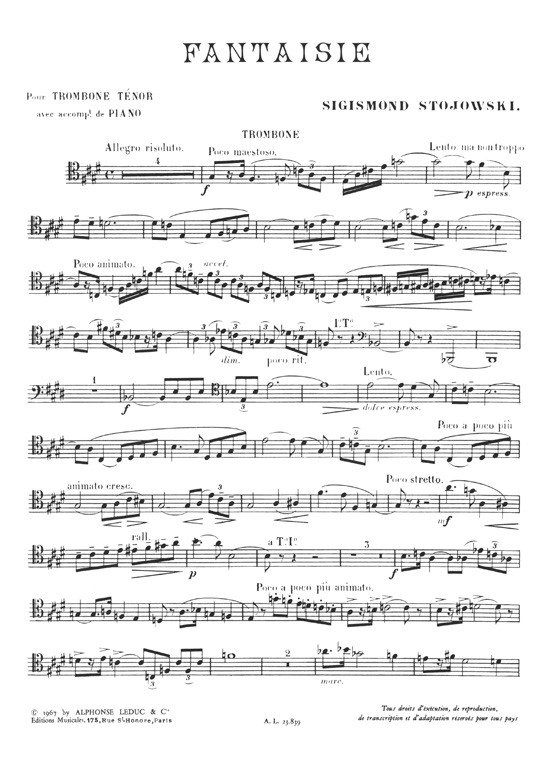 Sigismond Stojowski: Fantaisie pour Trombone Ténor avec accompagnement de Piano