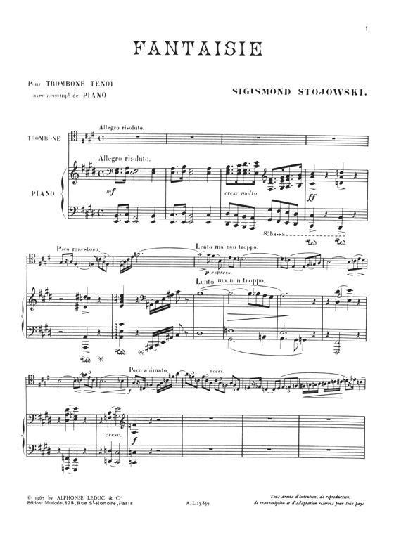Sigismond Stojowski: Fantaisie pour Trombone Ténor avec accompagnement de Piano