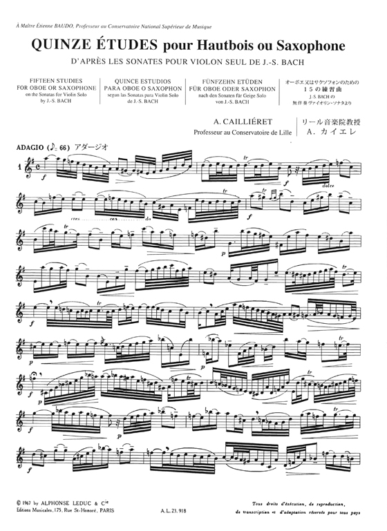 A. Cailliéret: Quinze Études pour Hautbois ou Saxophone (for Oboe or Saxophone)