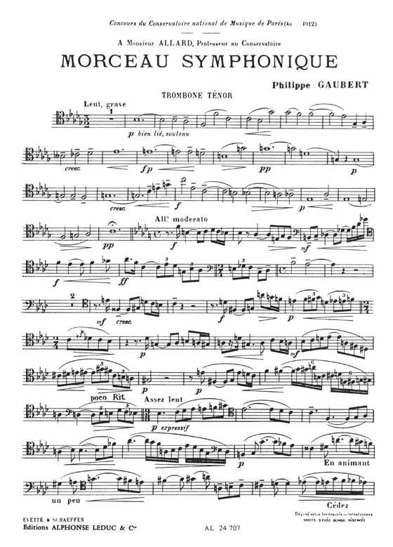 Ph. Gaubert Morceau Symphonique pour Trombone-Ténor et Piano