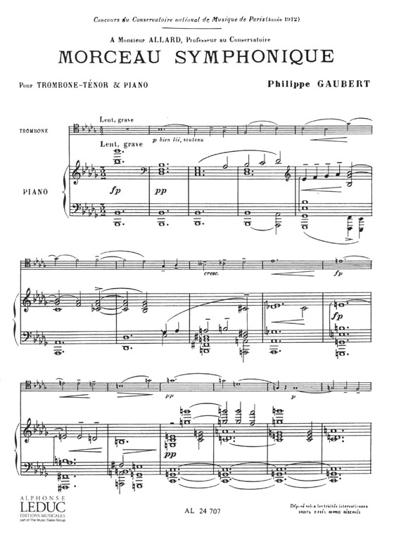 Ph. Gaubert Morceau Symphonique pour Trombone-Ténor et Piano