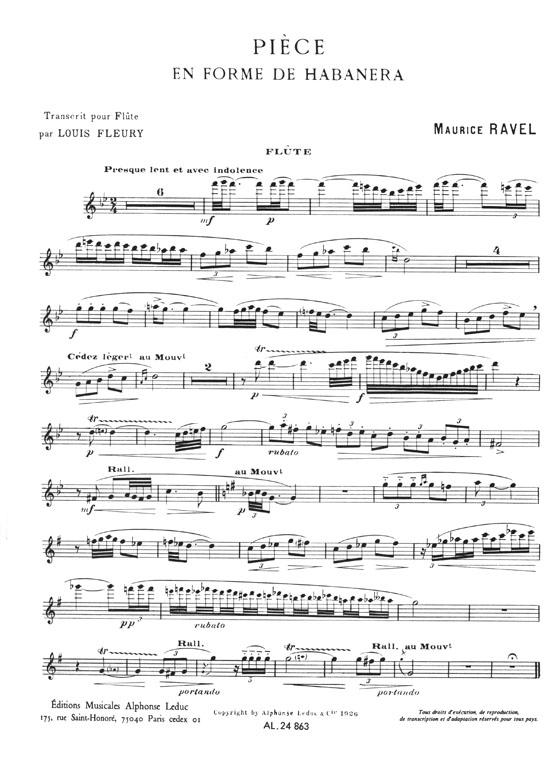 Maurice Ravel Pièce en Forme De Habanera pour Flûte et Piano