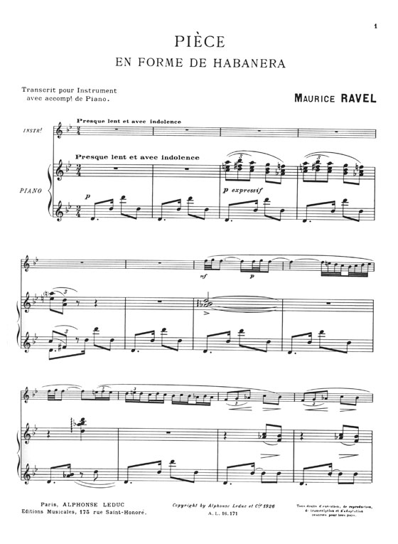 Maurice Ravel Pièce en Forme De Habanera pour Flûte et Piano