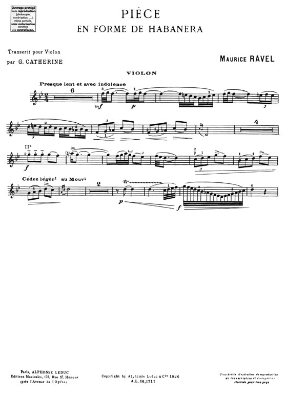 Maurice Ravel Pièce En Forme De Habanera pour Violon et Piano