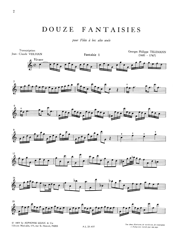 G. P. Telemann Douze Fantaisies pour flûte à bec seule (Recorder)