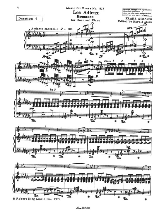 Franz Strauss Les Adieux Romance for Horn & Piano Franz Strauss Les Adieux Romance for Horn & Piano