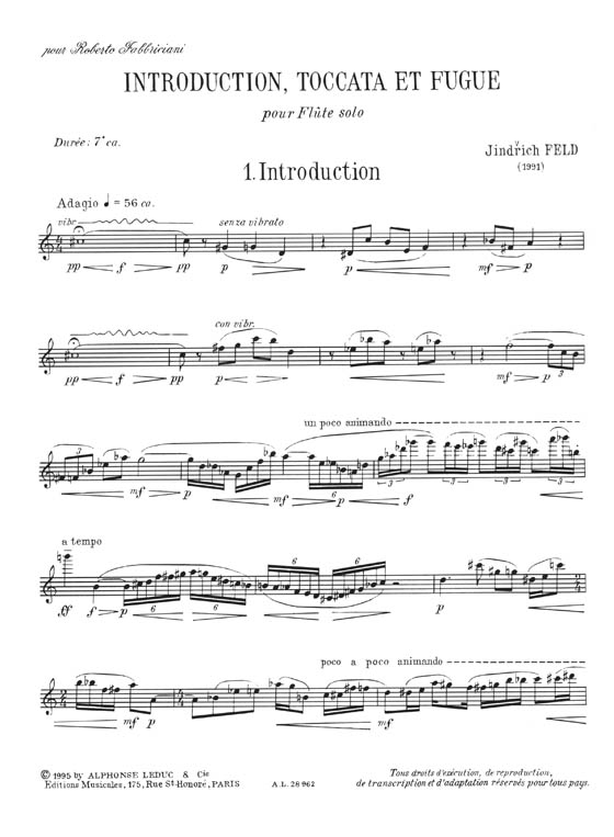 Jindřich Feld: Introduction, Toccata et Fugue pour Flûte Solo Jindřich Feld: Introduction, Toccata et Fugue pour Flûte Solo