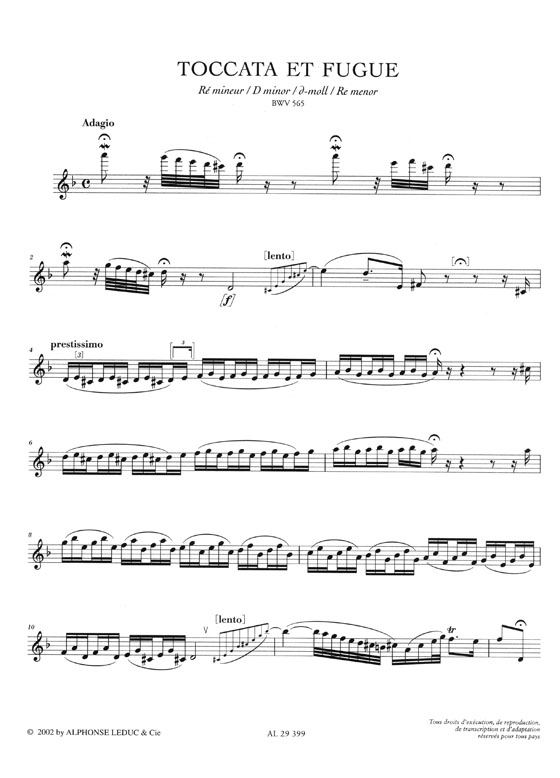 Johann Sebastian Bach Toccata et Fugue BWV 565／Fantasia Chromatica BWV 903 pour Flûte Traversière Solo