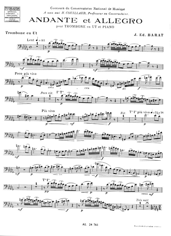 J. Ed. Barat Andante et Allegro pour Trombone en Ut et Piano