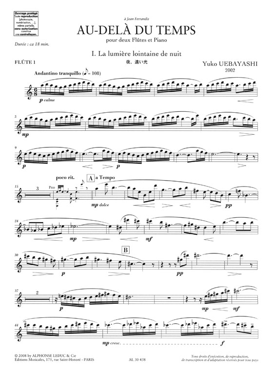Yuko Uebayashi: Au-Delà Du Temps Pour 2 Flûtes Et Piano