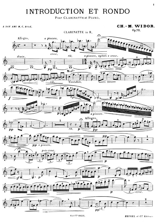 Ch-M. Widor Introduction et Rondo pour Clarinette avec Accompagnement de Piano