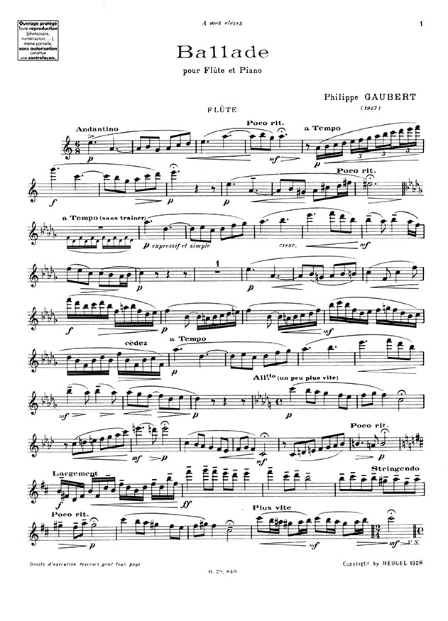 Phillippe Gaubert Ballade pour Flûte et Piano