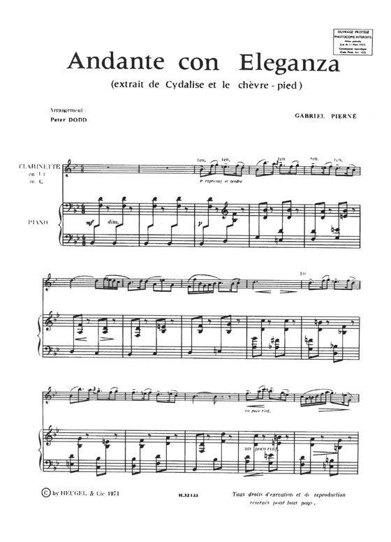 Gabriel Pierné Andante con Eleganza Transcrit pour Clarinette et Piano