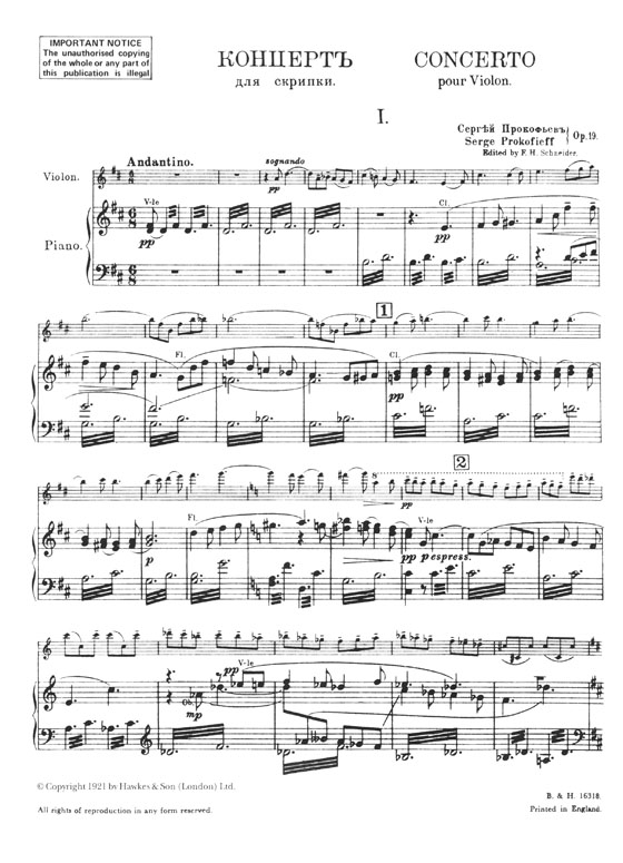 Prokofiev: Violin Concerto No. 1 Op. 19 Violin and Piano