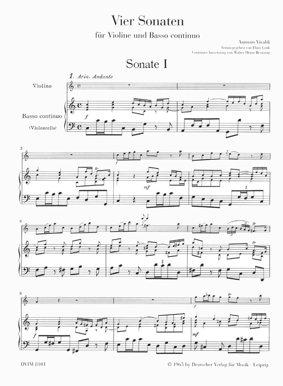 Vivaldi Vier Sonaten für Violine und Basso Continuo "fatto per il Maestro Pisendel"