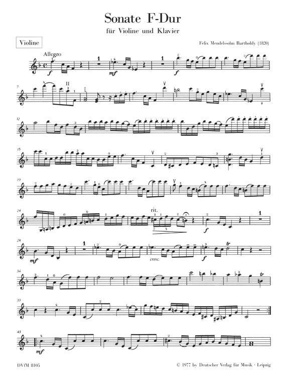 Mendelssohn Sonate F-Dur für Violine und Klavier