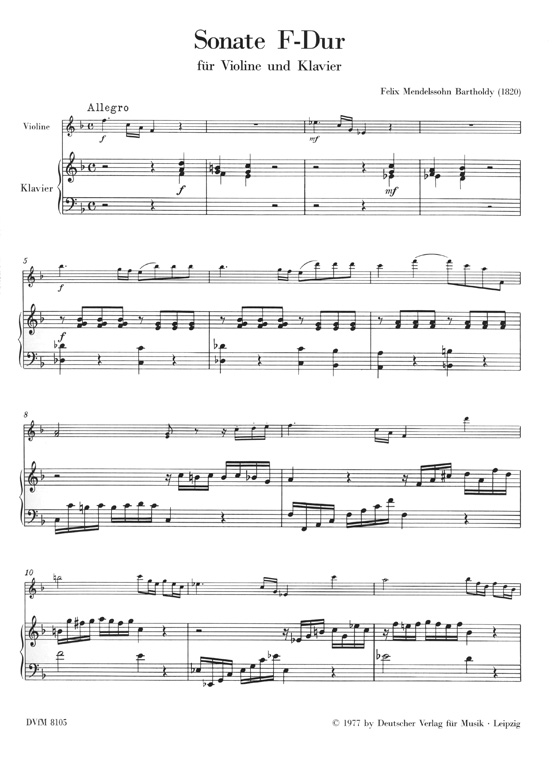 Mendelssohn Sonate F-Dur für Violine und Klavier
