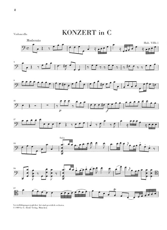 Haydn Violoncello Concerto in C Major Hob. VIIb: 1 Piano Reduction