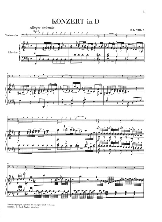 Haydn Violoncello Concerto in D Major Hob. VIIb: 2 Piano Reduction