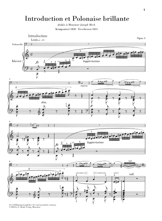 Chopin Polo naise Brillante Opus 3 und Duo Concertant für Klavier und Violoncello