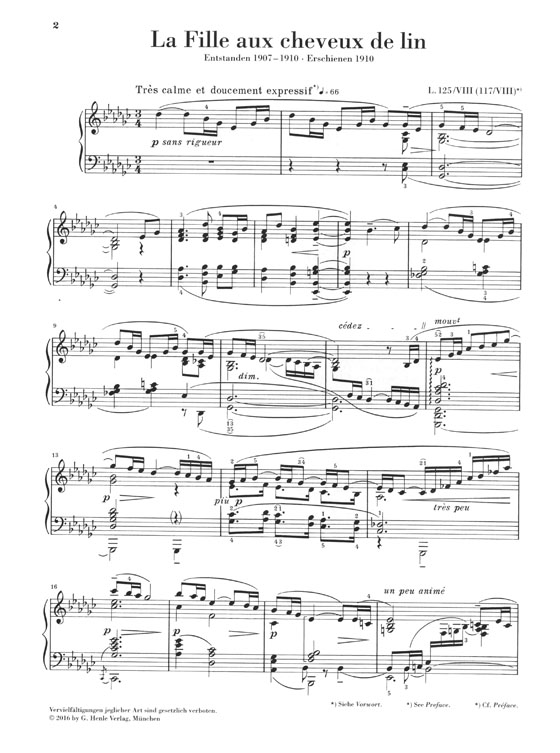 Debussy La Fille Aux Cheveux De Lin for Piano