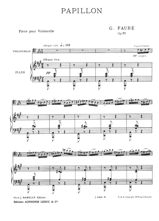 Gabriel Fauré Papillon Op. 77 Piéce Pour Violoncelle et Piano