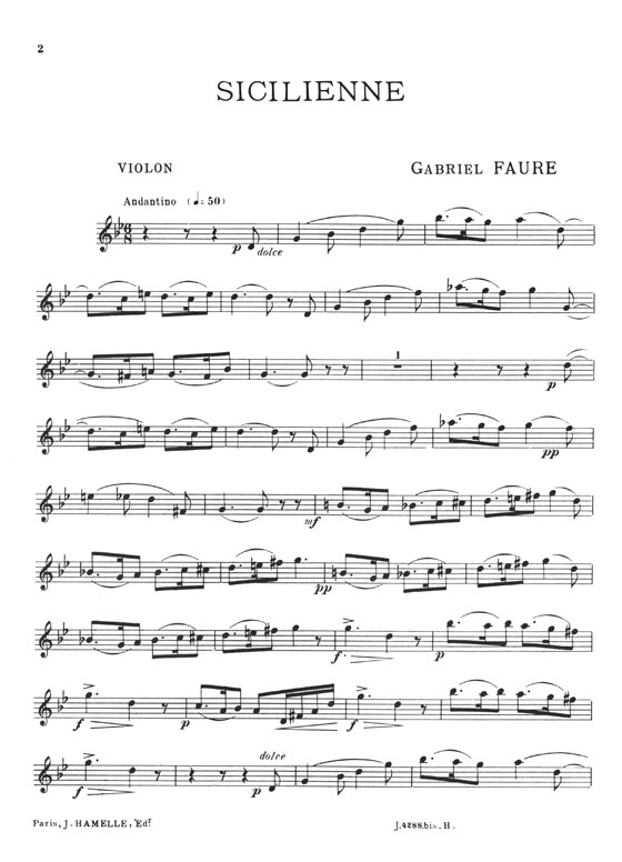 Gabriel Fauré Sicilienne pour Violon ou Violoncelle et Piano