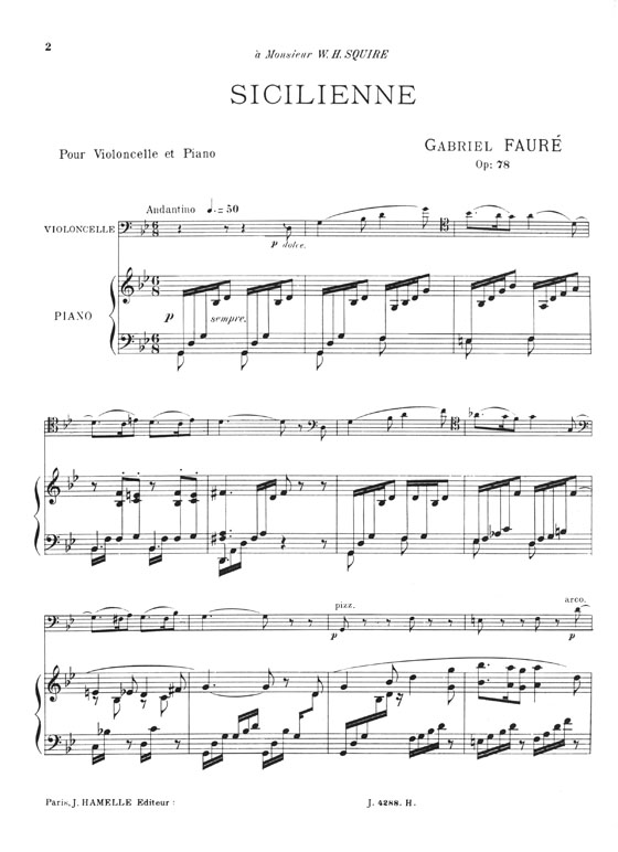 Gabriel Fauré Sicilienne pour Violon ou Violoncelle et Piano