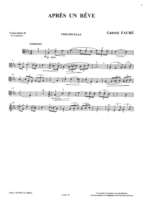 Gabriel Fauré Mélodies Transcrites pour Violon ou Violoncelle et Paino 1er Volume