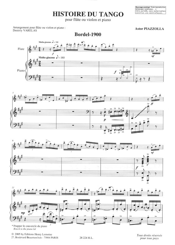 Astor Piazzolla Histoire du Tango pour Flûte ou Violon et Piano